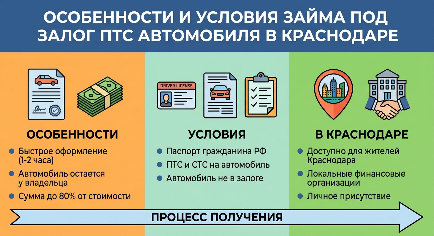 Особенности и условия займа под залог ПТС автомобиля в Краснодаре