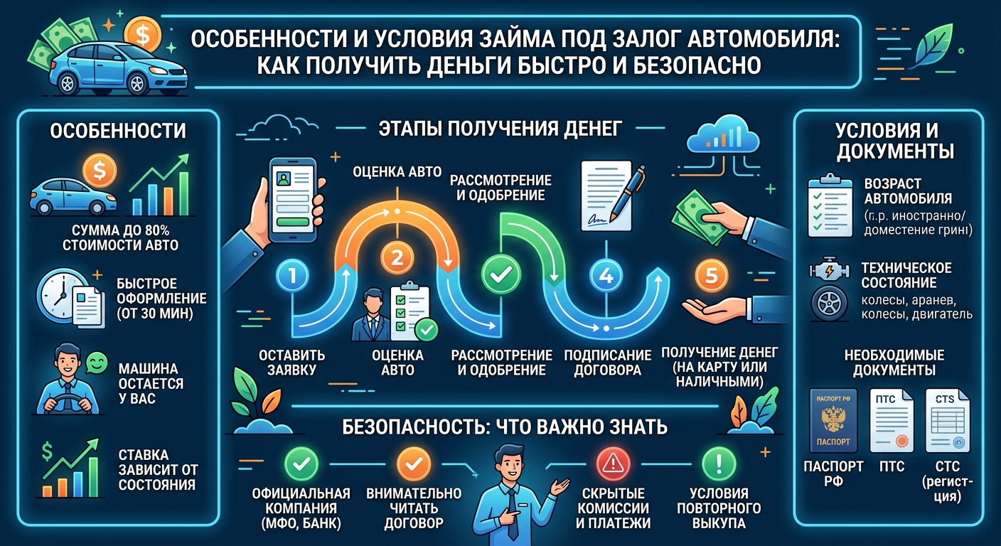 Особенности и условия займа под залог автомобиля: как получить деньги быстро и безопасно