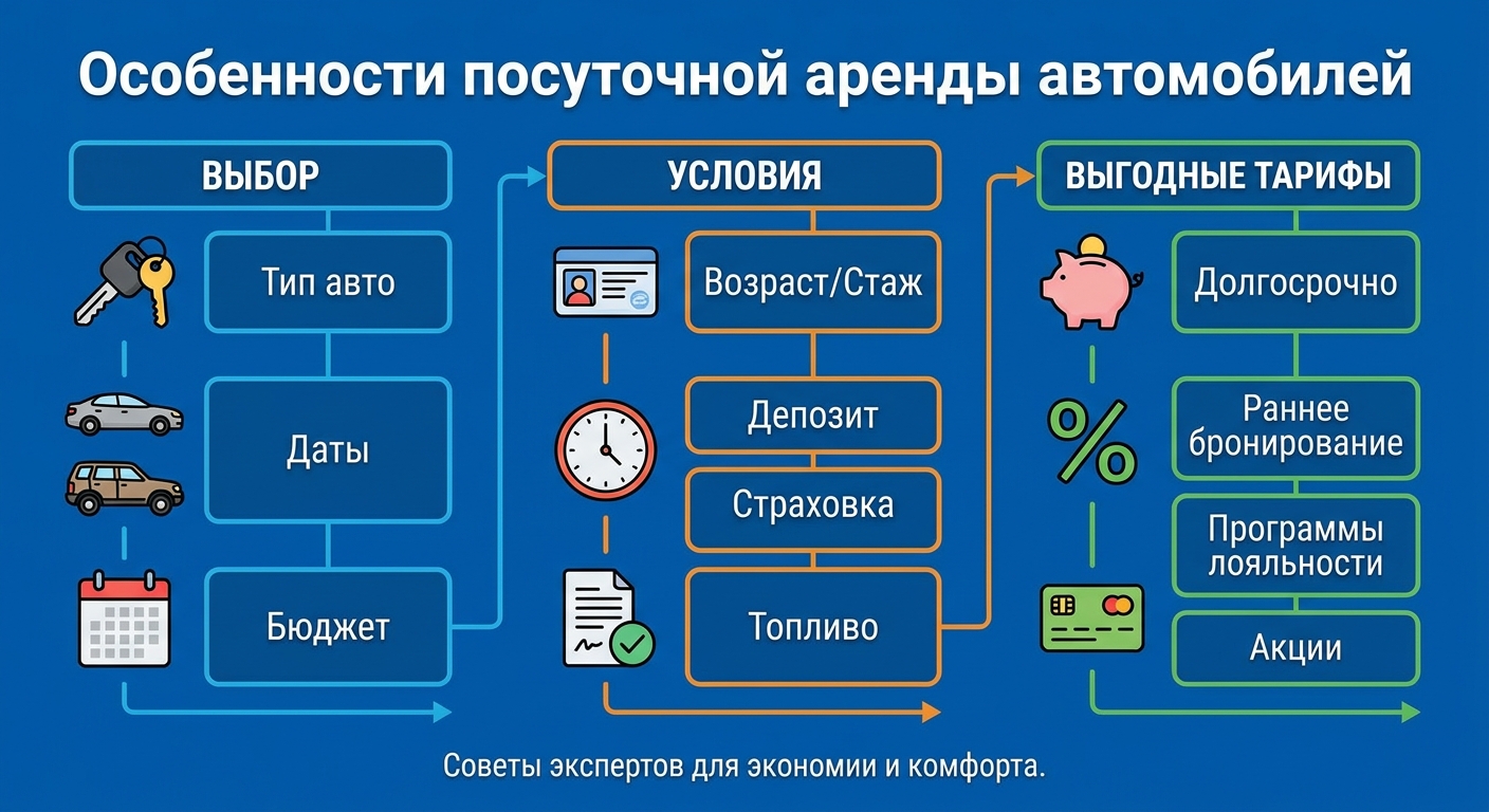Особенности посуточной аренды автомобилей: выбор, условия и выгодные тарифы